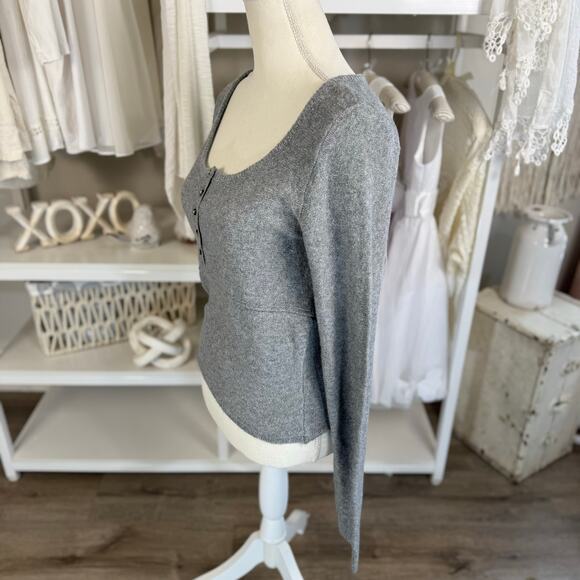 American Eagle Women's Size L Gray Long Sleeve Half Button Up Sweater #3557 - Picture 5 of 9